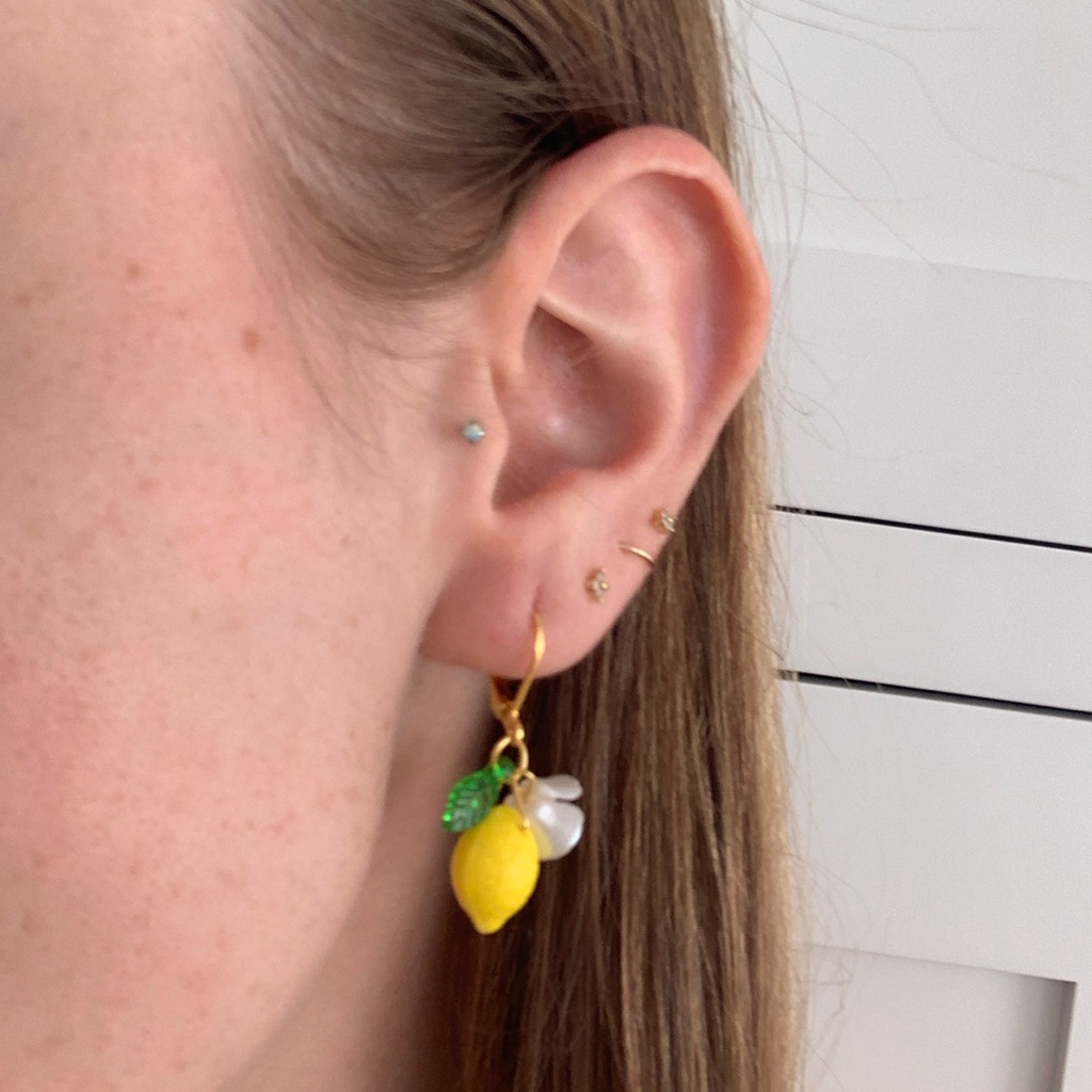 Gold Lemon Beaded Hoops Flower 22$